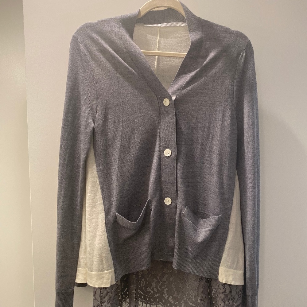 Sacai cardigan grey & white with lace size large